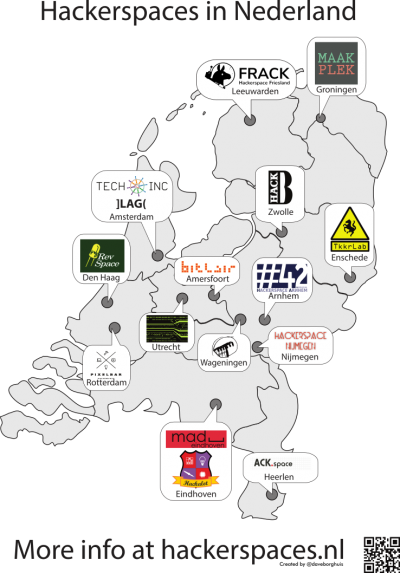 Hackerspaces nederland kaart.png